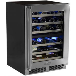 Photo of Dual Zone 40-Bottle Wine Cooler - Black Cabinet and Panel Overlay Frame Ready Glass Door w/ Lock