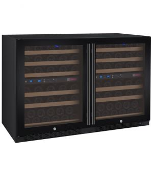 Photo of 47 inch Wide FlexCount Series 112 Bottle Four Zone Black Side-by-Side Wine Refrigerators