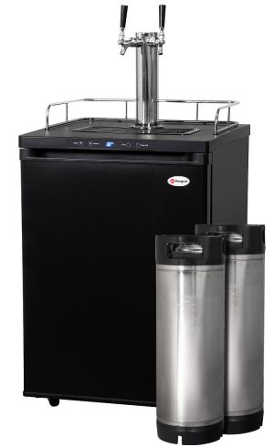 Photo of Kegco Dual Keg Tap Faucet Home Brew Digital Kegerator with 5 Gallon Kegs - Black Matte Cabinet and Door