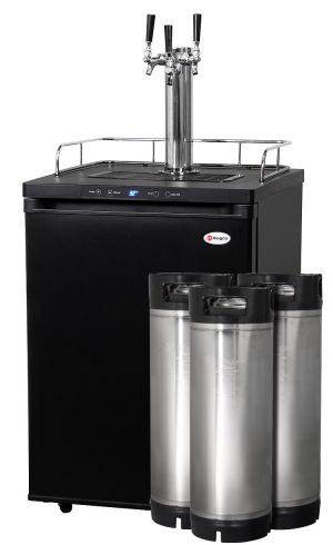 Photo of (not linked) Kegco Triple Tap Faucet Digital Home Brew Kegerator with 5 Gallon Kegs - Black Matte Cabinet and Door