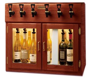 Photo of 32 inch Wide 6 Bottle Dual Zone Wood Wine Refrigerator and Dispenser
