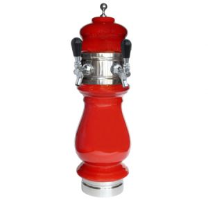 Photo of Silva Ceramic Double Faucet Draft Beer Tower - Red with Chrome Accents