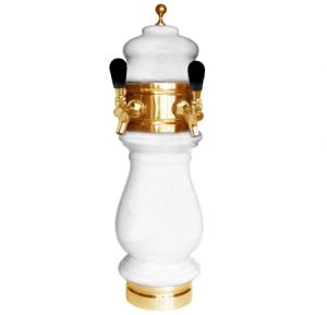 Photo of Silva Ceramic Double Faucet Draft Beer Tower - White with Gold Accents