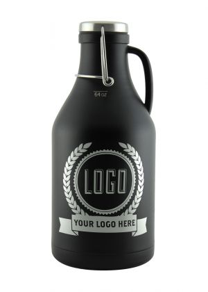 Photo of 144 Flip Top Customizable Beer Growlers - 64 oz Double Wall Stainless Steel with Black Finish