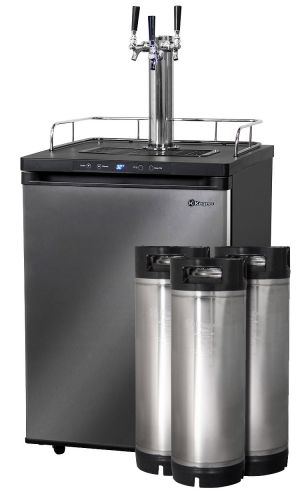 Photo of Kegco Triple Tap Faucet Digital Home-Brew Kegerator with 5 Gallon Kegs - Black Matte Cabinet and Black Stainless Steel Door