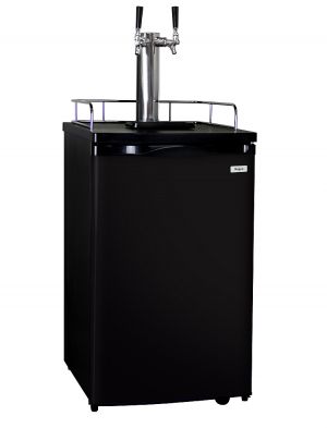 Photo of Kegco Home Brew Double-Faucet Kegerator with Black Cabinet and Door