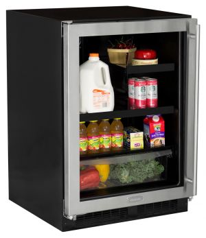 Photo of 24 inch Beverage Refrigerator With Drawer - Solid Overlay Panel Reversible Door