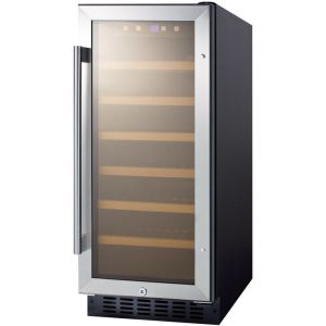 Photo of 15 inch Wide 33 Bottle Single Zone Stainless Steel Built-In Wine Cooler
