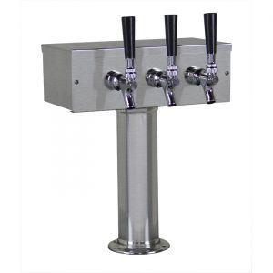 Photo of Kegco TTOW-3F-BRUSH Brushed Stainless Steel T-Style 3 Faucet Tower - 3 inch Column - 100% Stainless Contact