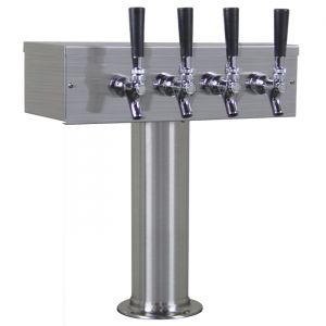 Photo of Kegco TTOW-4F-BRUSH Brushed Stainless Steel T-Style 4 Faucet Beer Tower - 3 inch Column - 100% Stainless Contact