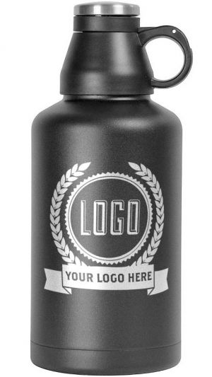 Photo of 24 Screw Cap Customizable Beer Growlers - 64 oz Double Wall Stainless Steel with Black Finish