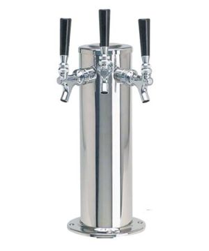 Photo of Polished Stainless Steel Glycol Cooled Triple Faucet Draft Beer Tower - 4 Inch Column