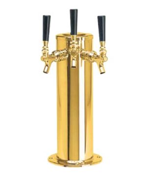 Photo of PVD Brass Glycol Cooled Triple Faucet Draft Beer Tower - 4 Inch Column
