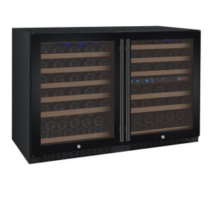 Photo of 47 inch Wide FlexCount Series 112 Bottle Three Zone Black Side-by-Side Wine Refrigerator