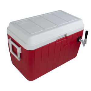Photo of Single Faucet Jockey Box - 54 Qt., One 3/8 inch O.D. 120' SS Coil - Red - Side-Mounted Faucet