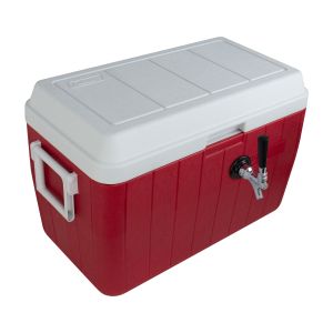 Photo of Single Faucet Jockey Box - 54 Qt., One 3/8 inch O.D. 120' SS Coil - Red - Center-Mounted Faucet
