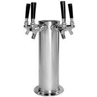 Polished Stainless Steel 4 Faucet Draft Beer Tower - 4 Inch Column