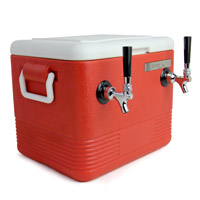 Double Faucet Jockey Box - 28 Quarts, Two 50-ft. Stainless Steel Coils