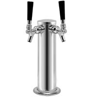 Polished Stainless Steel Dual Faucet Draft Beer Tower - 3-Inch Diameter Column