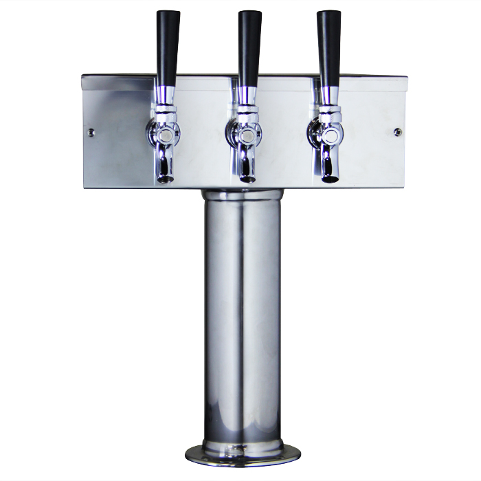 3 Inch Column KC TTOW-3F-SS Kegco TTOW-3F-SS Polished Stainless Steel T-Style 3 Faucet Draft Beer Tower
