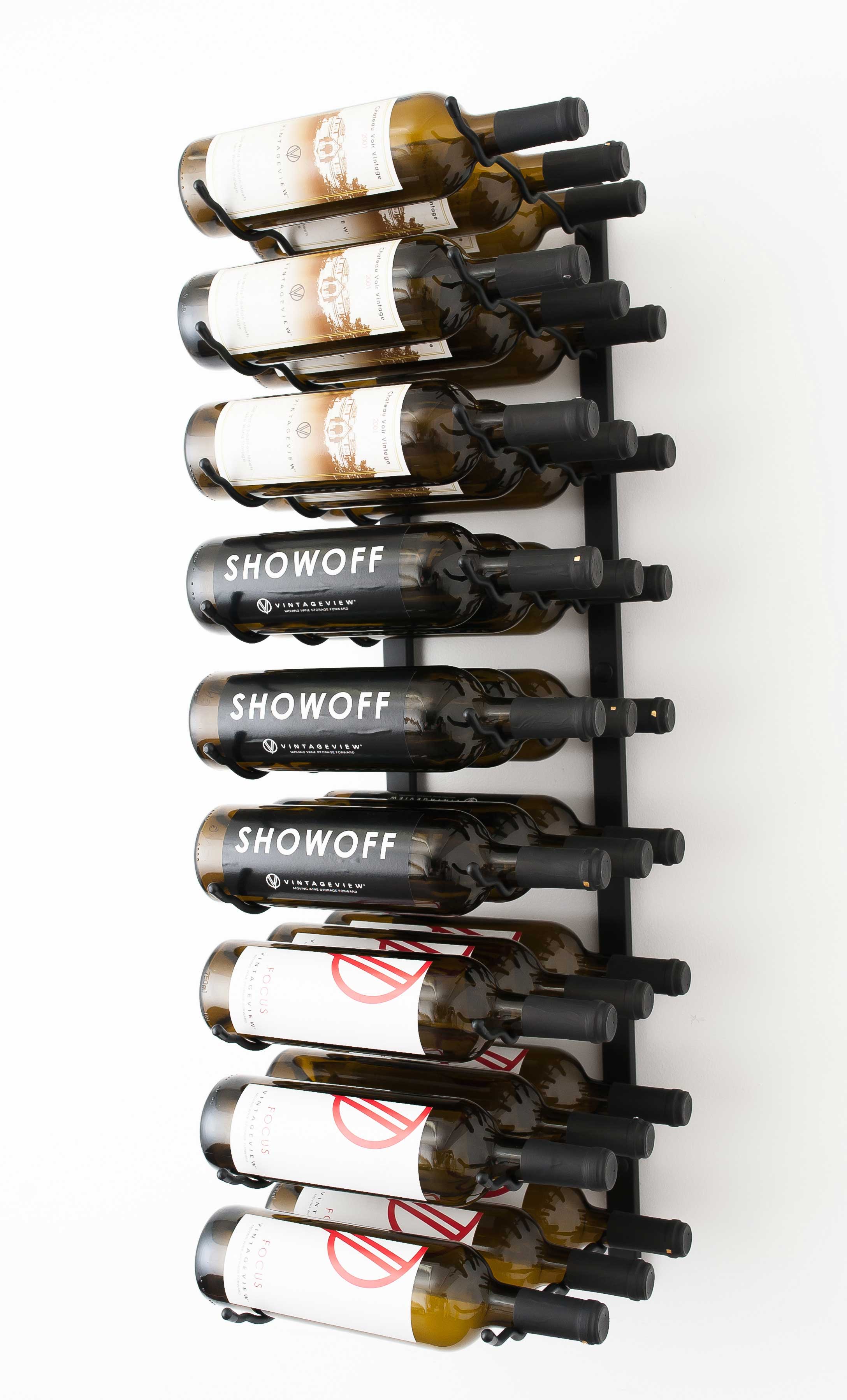 3' Wall Mount 27 Bottle Wine Rack - Satin Black Finish