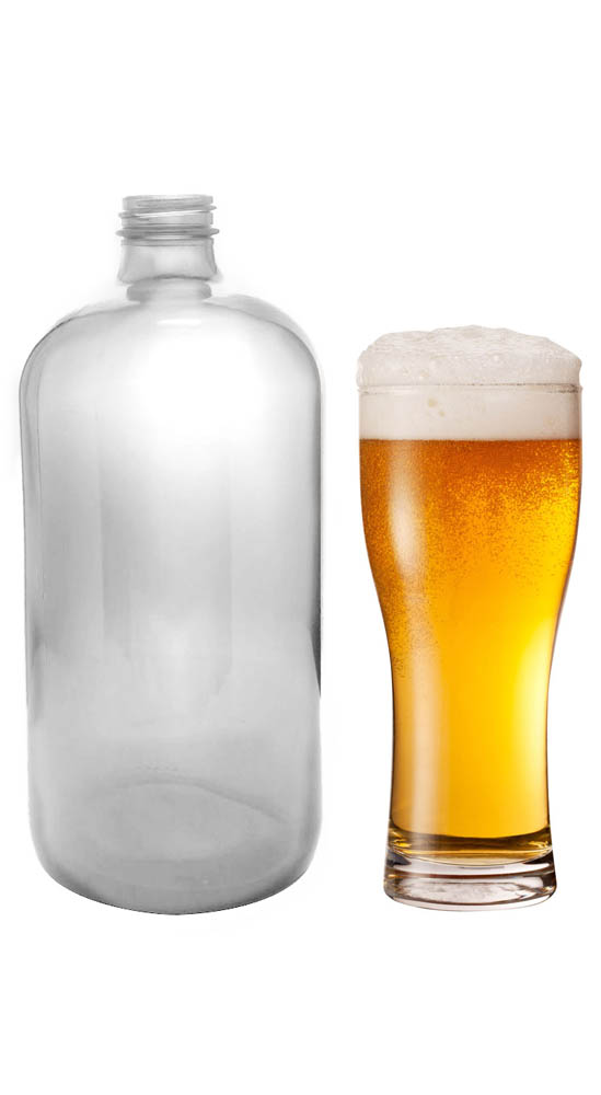 Kegco Beer Growlers 32 oz Clear Glass Boston Round Growler Set of 40