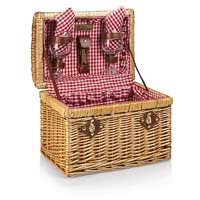 Chardonnay Willow Picnic Basket - Red Check Lining & Napkins