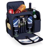Malibu Tote Cooler for Two - Navy / Burgundy Plaid Linens