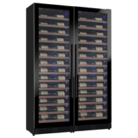Reserva Series 134 Bottle Dual Zone Black Side-by-Side Shallow Wine Refrigerator with Wood Front Shelves