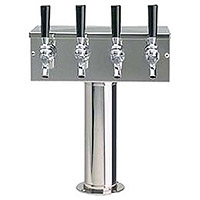 Glycol Cooled Stainless Steel Four Faucet T Style Draft Tower - 3 Inch Column