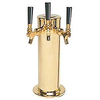 Polished PVD Brass Triple Faucet Draft Beer Tower - 4 Inch Column