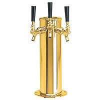 PVD Brass Glycol Cooled Triple Faucet Draft Beer Tower - 4 Inch Column