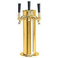 PVD Brass Glycol Cooled Triple Faucet Draft Beer Tower - 4 Inch Column