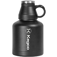The Wolf - 32 oz Double Wall Stainless Steel Screw Cap Beer Growler with Black Finish and Kegco Logo