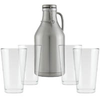 Stainless Steel Growler with 4 Pint Glasses