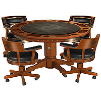 Bar & Shield Flames Poker Table & Chairs Set - Heritage Brown