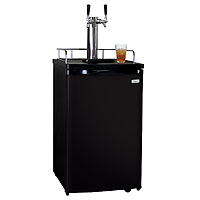Dual Faucet Kombucha Dispense System with Black Cabinet and Door