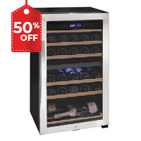 Cascina Series 28 Bottle Dual Zone Freestanding Wine Cooler Refrigerator with Stainless Steel Door