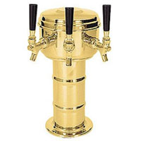 Polished Brass 3 Faucet Mini Mushroom Draft Beer Tower - 4 Inch Column