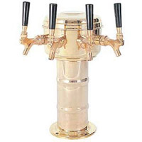 Polished Brass 4 Faucet Mini-Mushroom Draft Beer Tower - 4 Inch Column