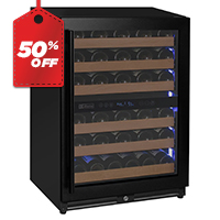 Reserva Series - 51 Bottle Dual Zone Built-in Luxury Wine Refrigerator with Black Door - Right Hinge