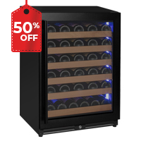 Reserva Series - 51 Bottle Single Zone Built-in Luxury Wine Refrigerator with Black Door - Right Hinge