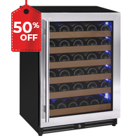 Reserva Series 51 Bottle Single Zone Built-in Luxury Wine Refrigerator with Stainless Steel Door - Right Hinge
