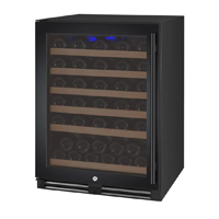 FlexCount Series 56 Bottle Single Zone Built-in Wine Refrigerator with Black Door - Left Hinge