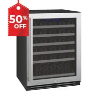 FlexCount Series 56 Bottle Single Zone Undercounter Wine Refrigerator with Stainless Steel Door - Right Hinge