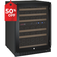 FlexCount Series 56 Bottle Dual Zone Undercounter Wine Refrigerator with Black Door - Left Hinge