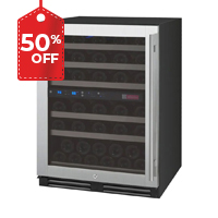 FlexCount Series 56 Bottle Dual Zone Built-in Wine Refrigerator Cooler with Stainless Steel - Left Hinge