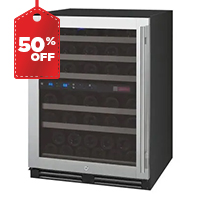FlexCount Series 56 Bottle Dual Zone Built-in Wine Refrigerator Cooler with Stainless Steel - Left Hinge