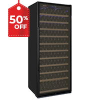 Vite Series 277 Bottle Single Zone Freestanding Large Capacity Wine Refrigerator with Black Door - Right Hinge