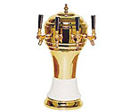 Zeus CT901-4BR Ceramic 4-Faucet Draft Beer Tower - White w/ Brass Finish